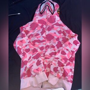 Pink bape hoodie zip up